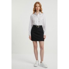 Maimoda Kadın Kemerli Interlok Kumaş Mini Etek