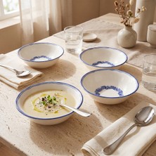 Güral Porselen Yaprak Desenli 14 cm 4lü Porselen Çorba ve Salata Kasesi Seti