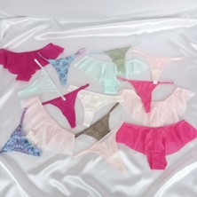 Bonbon Kadın Çeyizlik Ve Bohçalık 10'lu Paket Karışık Renk Hipster String Tanga Checky Brazilian Külot BB2472