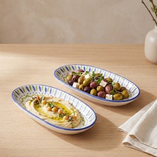 Güral Porselen Zeytindalı Desenli 19 cm 2li Porselen Kayık Tabak Seti