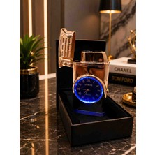 Lighter Saatli Metal Jet Çakmak – LED Işıklı Şık Tasarım Premium Hediye Çakmak