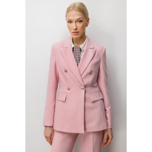 Ekol Kadın Kruvaze Yaka Kapak Cepli Ceket 1006 Pembe