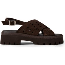 Deery Kadın Hakiki Süet Kahverengi Sandalet - 22302ZKHVC01