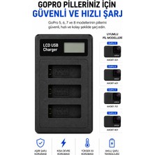 Qasul Gopro Hero 5 6 7 8 Uyumlu 3’lü LCD Ekranlı Hızlı Pil Şarj Cihazı