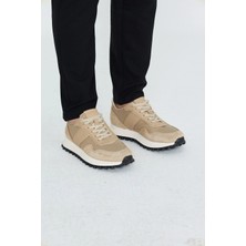 White Stone Bej Hakiki Deri Bağcıklı Yüksek Tabanlı Erkek Sneaker
