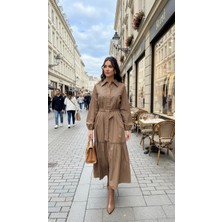 Nuss 2040 Desenli Elbise- Camel