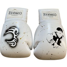 Conquer Custom Made Mike Tyson Deri Gold Splash Boks Eldiveni Beyaz