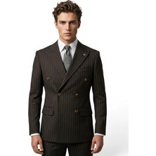 HERMOSE Sartorial | Espresso Kahve Çizgili Kruvaze Takım Elbise