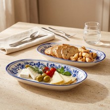 Güral Porselen Yaprak Desenli 24 cm 2li Porselen Kayık Tabak