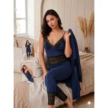 Hb Comfort 3'lü Dantel Detaylı Sabahlıklı Kadın Pijama Takımı