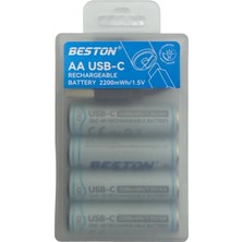 Beston Aa (Kalem) Type-C Şarj Edilebilir Li-Ion Pil 1.5V 2200MWH - 4'lü Set ve Kablo