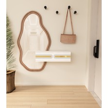 Morepp Oslo 70CM Duvara Monte Tek Kapaklı Raflı Modern Dresuar Beyaz-Altın