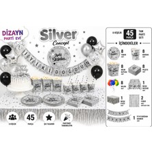 Dizayn Parti Evi 8 Kişilik Silver Concept Parti Seti 45 Parça Gümüş Doğum Günü Süsleri