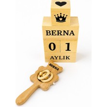 Shopfocus Kişiye Özel Isimli-Bebek Çıngırak-Bebek Anı Küpü Tekstil BOYALI-%100 Doğal Organik Ahşap Set-Hediyelik-Yeni Doğan-