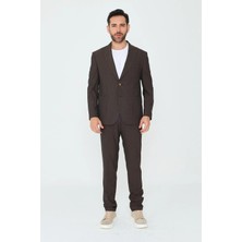 White Stone Kahverengi Çizgili 6 Drop Erkek Slim Fit Takım Elbise