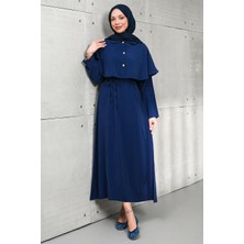 İmaj Butik Lacivert Pelerinli Modal Dokuma Elbise