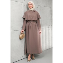 İmaj Butik Vizon Pelerinli Modal Dokuma Elbise