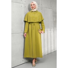 İmaj Butik Haki Pelerinli Modal Dokuma Elbise