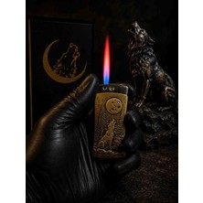 Lighter Lıghter Kurt Desenli Metal Jet Çakmak – Premium Gold Şık Tasarım Kutulu Çakmak