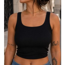 Montree Kalın Askılı Likralı Baskılı Crop Top