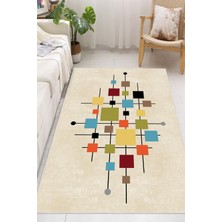 Mortapi Dijital Baskılı Geometrik Desenli Dekoratif Kaymaz Taban Yıkanabilir Salon Halısı Yolluk