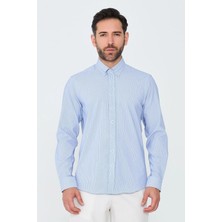 White Stone Mavi Ince Çizgili Dynamic Fit Uzun Kollu Erkek Gömlek