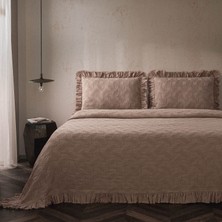 Ecocotton Tanya Çift Kişilik Pike Yatak Örtüsü Takımı %100 Pamuk Dokuma Pudra 260X240 cm