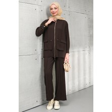 İmaj Butik Kahverengi Fermuarlı Ceket Pantolonlu Takım