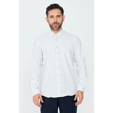 White Stone Beyaz Çizgili Dynamic Fit Erkek Uzun Kollu Gömlek