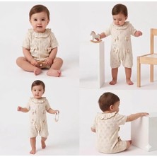 Bemy Store 3/12 Ay Yakalı Fiyonklu Jakar Kumaş Bebek Tulumu