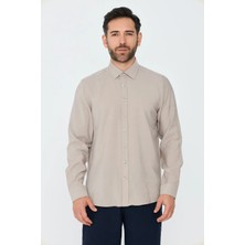 White Stone Krem Rengi Dynamic Fit Uzun Kollu Erkek Gömlek