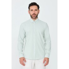 White Stone Açık Yeşil İnce Çizgili Dynamic Fit Uzun Kollu Erkek Gömlek
