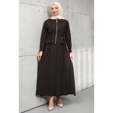 İmaj Butik Kahverengi Fermuarlı Ceket Etekli Takım
