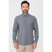 White Stone Gri Mikro Desenli Dynamic Fit Uzun Kollu Gömlek