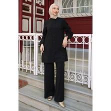 İmaj Butik Siyah Düğmeli Tunik Pantolonlu Takım