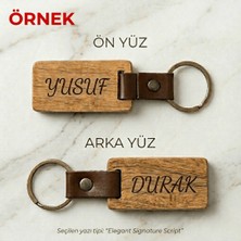Germenicia Art Kişiye Özel Isimli Hakiki Deri ve Ahşap Anahtarlık - Çift Taraflı Lazer Kazımalı Doğal Ağaç Anahtarlık