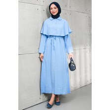 İmaj Butik Bebe Mavi Pelerinli Modal Dokuma Elbise