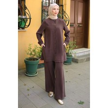 İmaj Butik Kahverengi Düğmeli Tunik Pantolonlu Takım