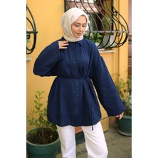 İmaj Butik Lacivert Geniş Kol Salaş Müslin Tunik