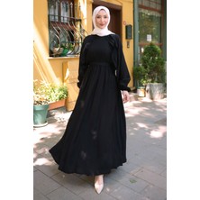 İmaj Butik Siyah Yanları Fırfırlı Bel Lastikli Elbise
