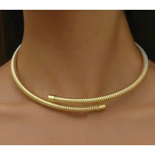 Nish Point Altın Rengi Choker Tasma Helezonik Kolye
