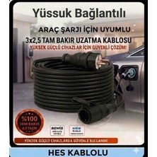 DC-ELEKTRO Hes Kablolu Ev Tipi Araç Şarjı Uyumlu 3-40 Metre (3x2.5 mm Ttr Tam Bakır) 3.5kw - 16 Amper Bemis Kauçuk Fişli  Uzatma Seyyar