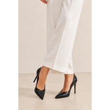Sovenso Inci Suni Deri Sivri Burunlu Siyah Stiletto