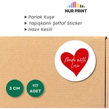 Nur Print Yapışkanlı Sticker, Yuvarlak Sticker Etiket, Parlak Kuşe 'made With Love' Yazılı