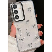 M.TK Moveteck Samsung Galaxy A37 ve A36 Uyumlu Kılıf Fiyonk Desenli Şeffaf Simli Gümüş Metal Kamera Çıkıntılı Parlak Kapak