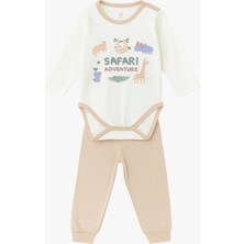 Luggi Baby Bisiklet Yaka Uzun Kollu Baskılı Erkek Bebek Çıtçıtlı Body ve Pantolon 2'li Takım
