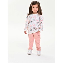 Luggi Baby Bisiklet Yaka Baskılı Kız Bebek Sweatshirt ve Eşofman Alt 2'li Takım