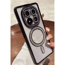 M.TK Moveteck Xiaomi Redmi Note 15 Pro+ Plus Uyumlu Taşlı Magsafe Şarj Özellikli Kamera Korumalı Simli Kılıf