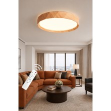 Ece Aydınlatma Sole Ahşap Desenli Uzaktan Kumandalı Dimmerli 3 Renk Işıklı LED Avize - 40 cm