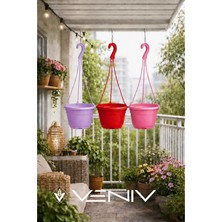 Veniv 3 Adet Askılı Dekoratif Saksı - Askılar Dahil- 18 cm x 12 cm